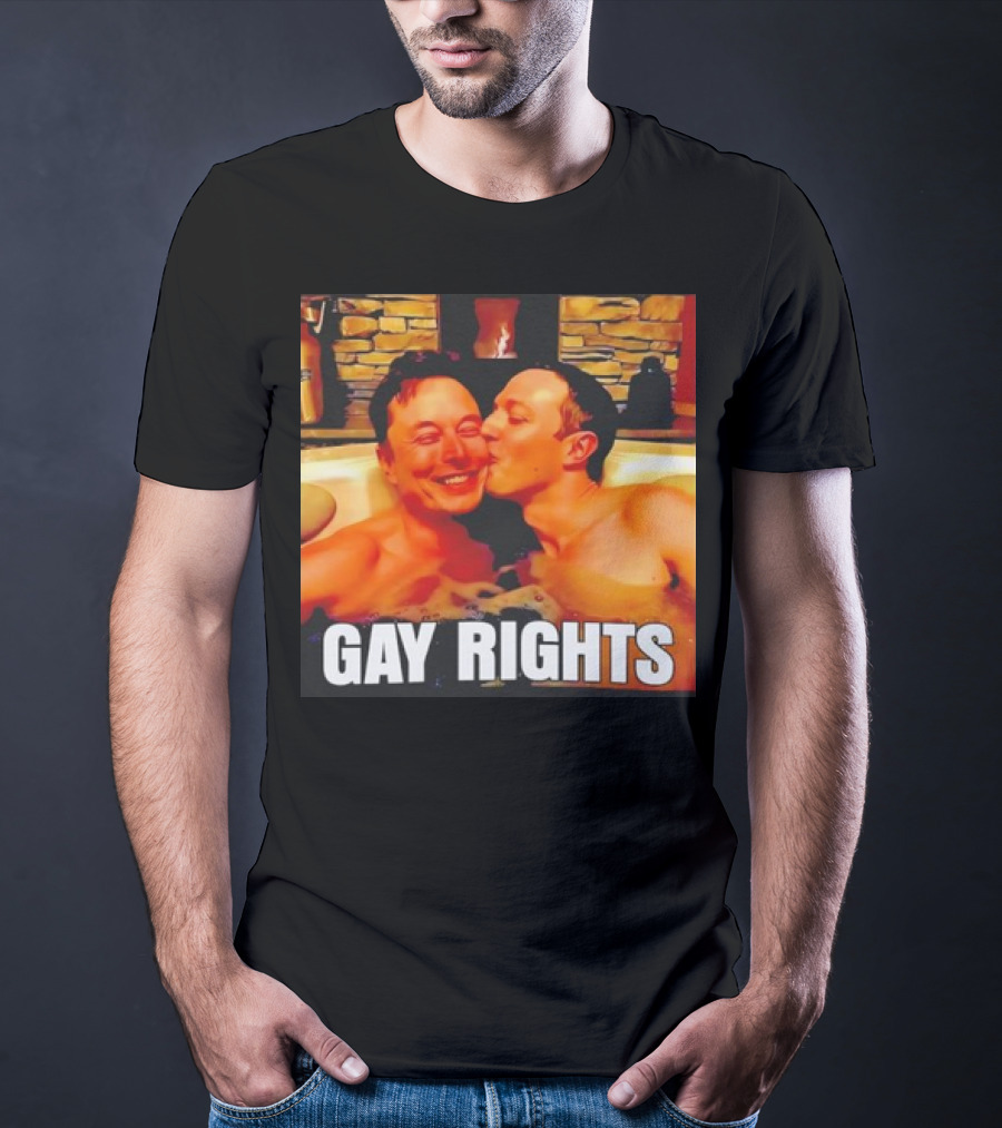 GAY RIGHTS Elon Musk Mark Zuckerberg Kissing Hot Tub Fireplace T-Shirt