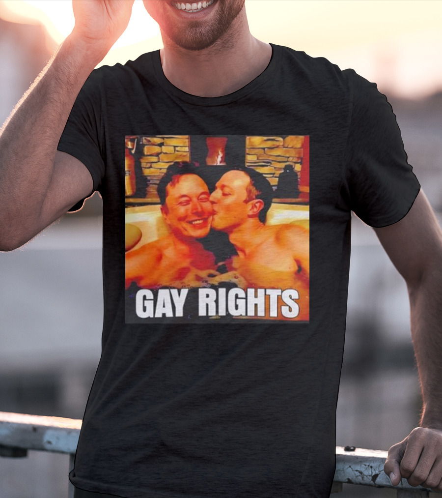 GAY RIGHTS Elon Musk Mark Zuckerberg Kissing Hot Tub Fireplace T-Shirt
