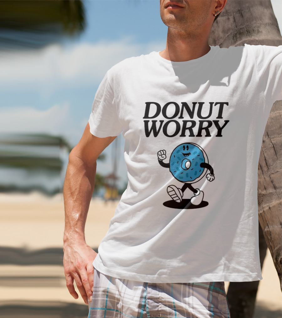DONUT WORRY Smiley Face Walking Doughnut Character T-Shirt