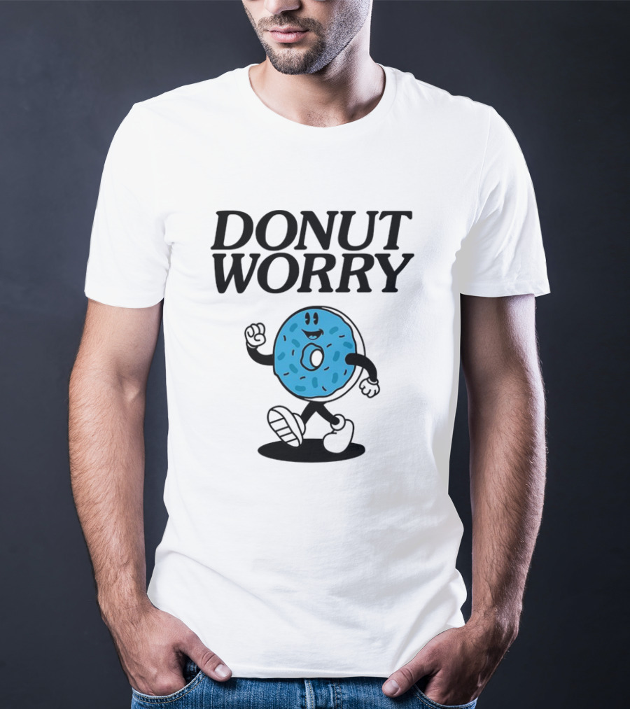 DONUT WORRY Smiley Face Walking Doughnut Character T-Shirt