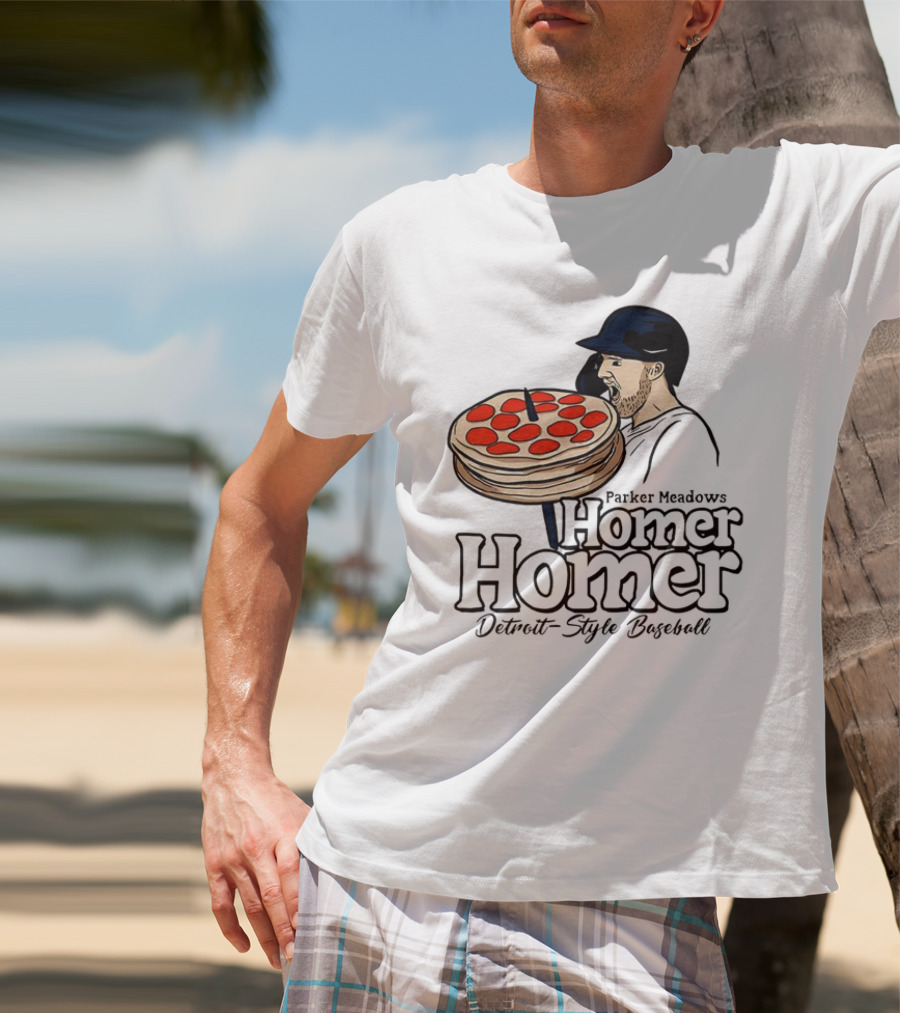 Parker Meadows Homer Homer Detroit-Style Baseball Pizza T-Shirt