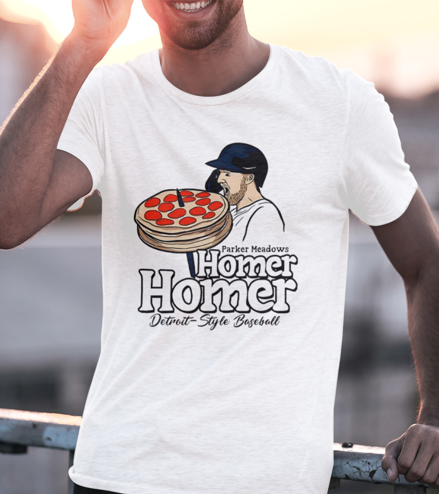 Parker Meadows Homer Homer Detroit-Style Baseball Pizza T-Shirt