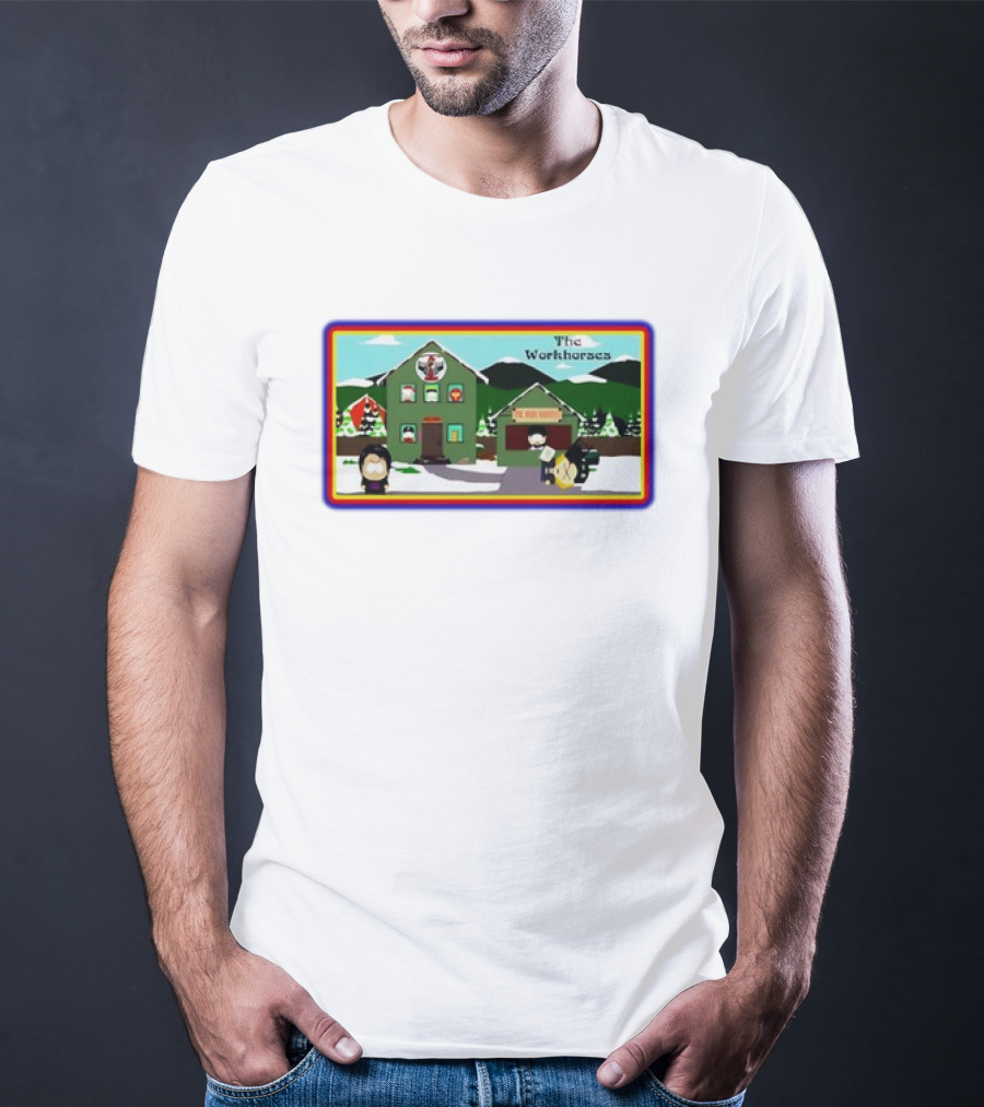 The Workhorses South Park Cartoon Snowy Neighborhood Scene T-Shirt