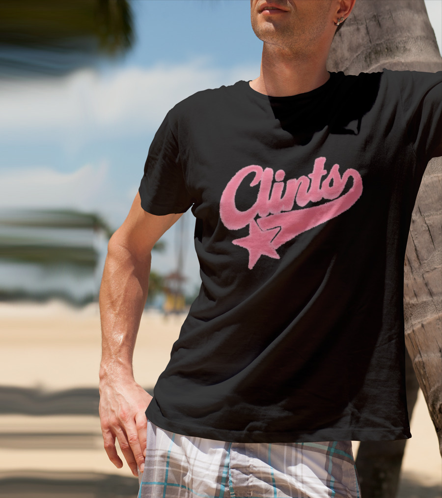 Clints Pink Fuzzy Star Script T-Shirt