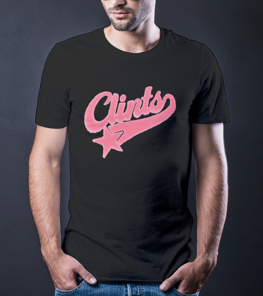 Clints Pink Fuzzy Star Script T-Shirt