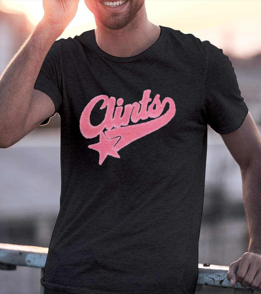 Clints Pink Fuzzy Star Script T-Shirt