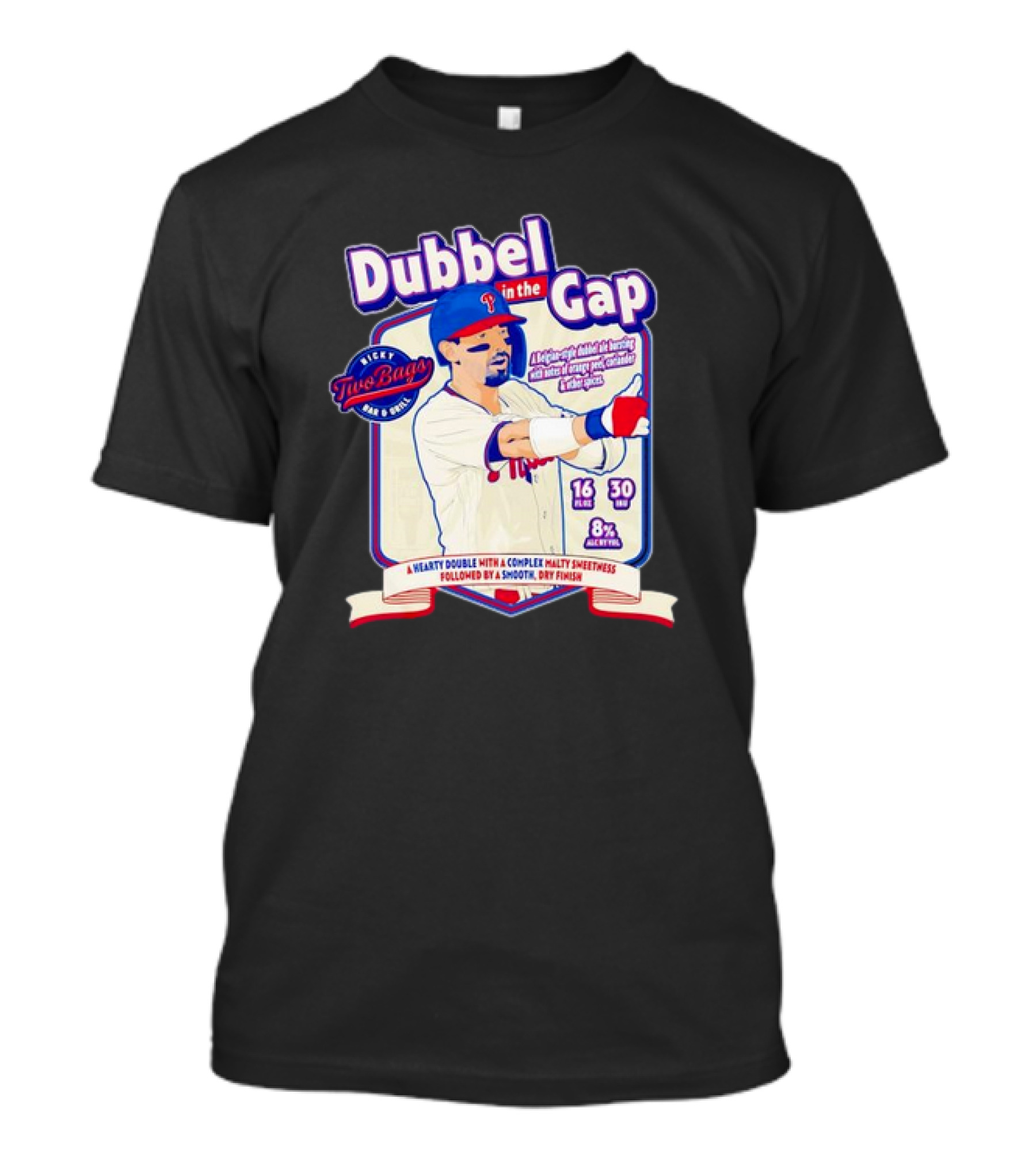 Dubbel In The Gap Nicky Two Bags Baseball Beer Label T-Shirt