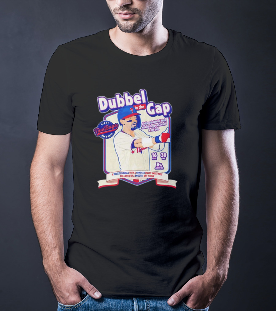 Dubbel In The Gap Nicky Two Bags Baseball Beer Label T-Shirt