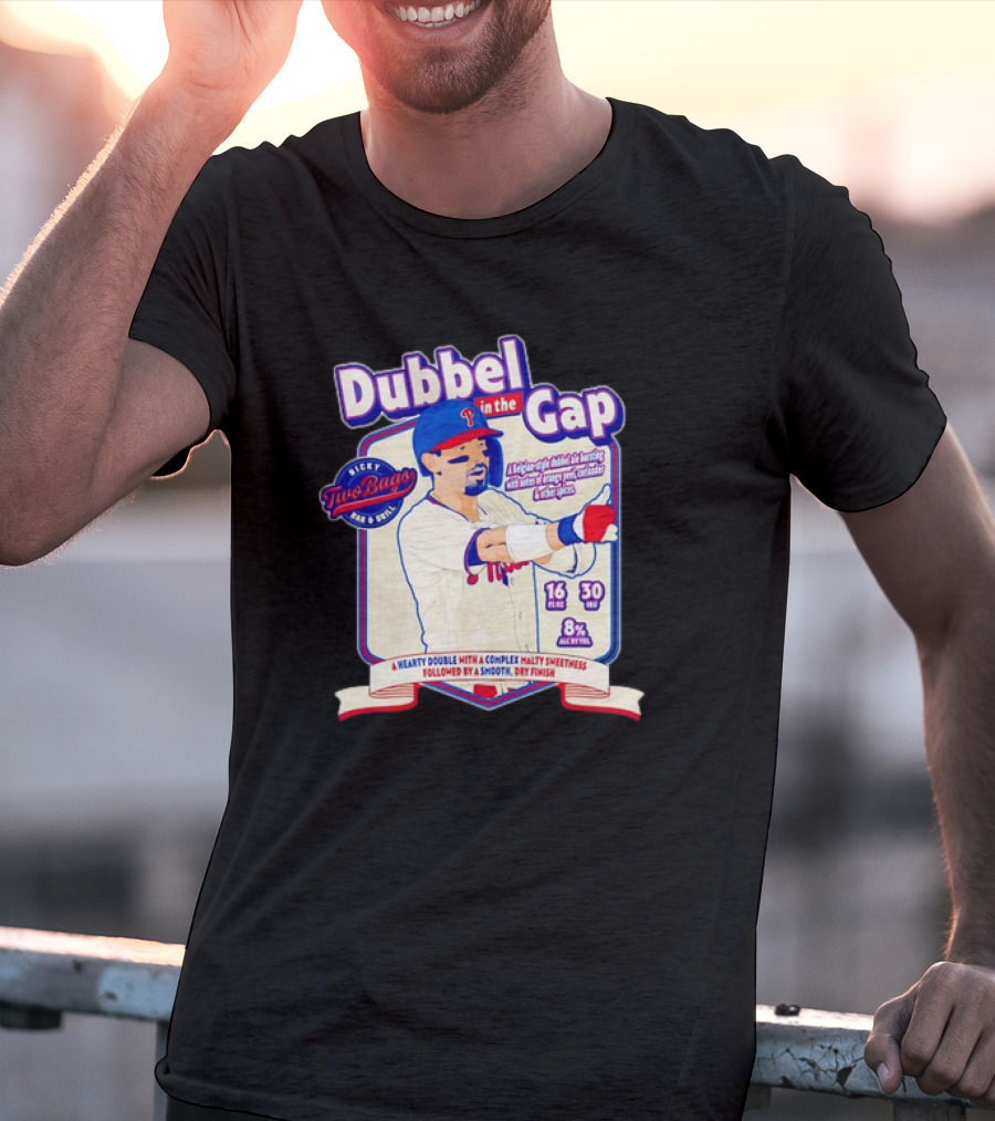 Dubbel In The Gap Nicky Two Bags Baseball Beer Label T-Shirt