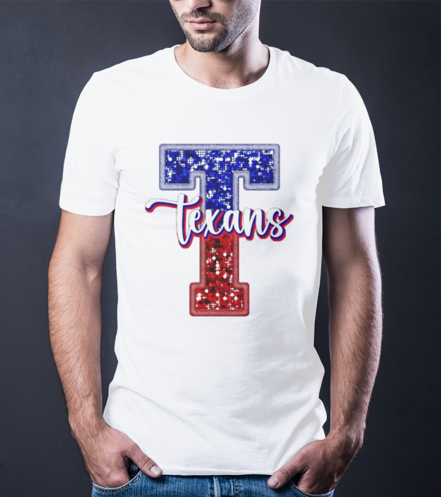 Texans Glitter Football T Red Blue T-Shirt