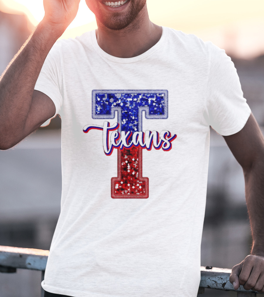 Texans Glitter Football T Red Blue T-Shirt