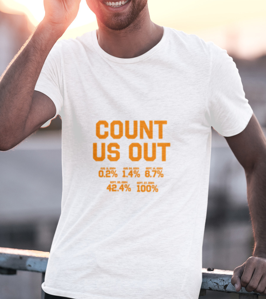COUNT US OUT Detroit Baseball Aug 1 0.2% Aug 24 1.4% Sept 4 8.7% Sept 8 42.4% Sept 27 100% T-Shirt