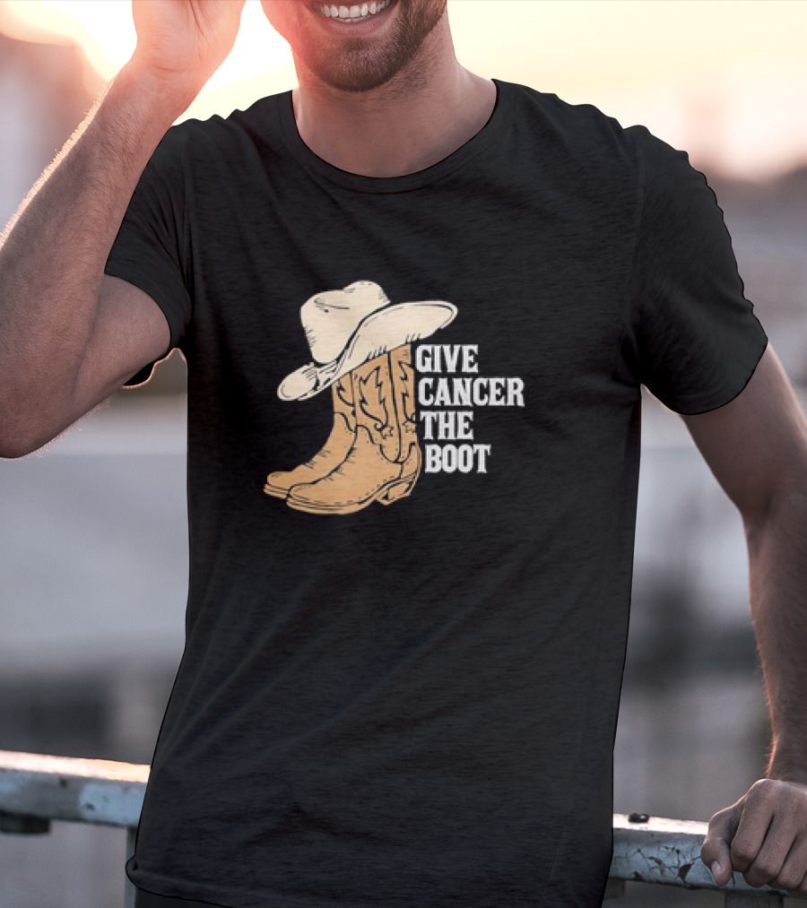 Give Cancer The Boot Retro Cowboy Hat And Boots T-Shirt