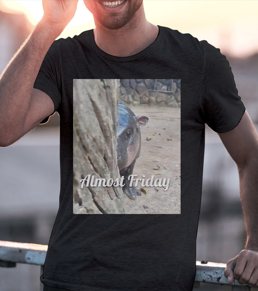 Almost Friday Peek Hippo Behind Tree T-Shirt