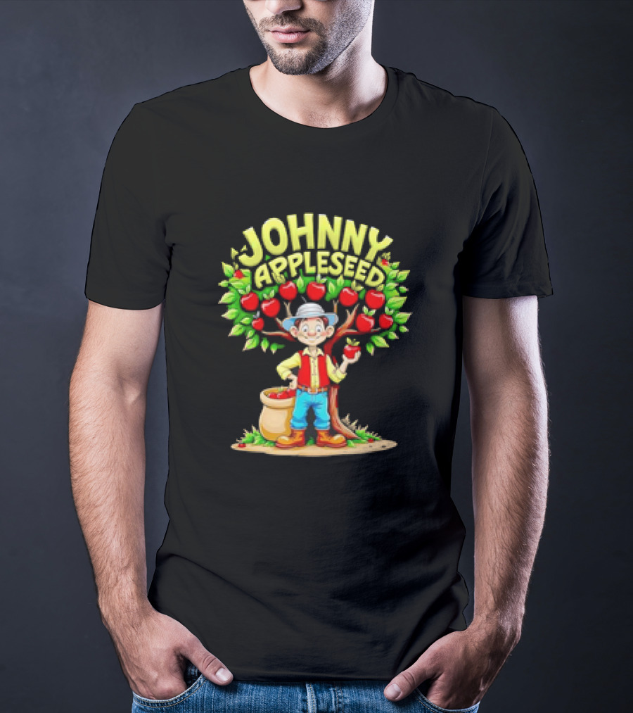Johnny Appleseed Cartoon Under Apple Tree T-Shirt