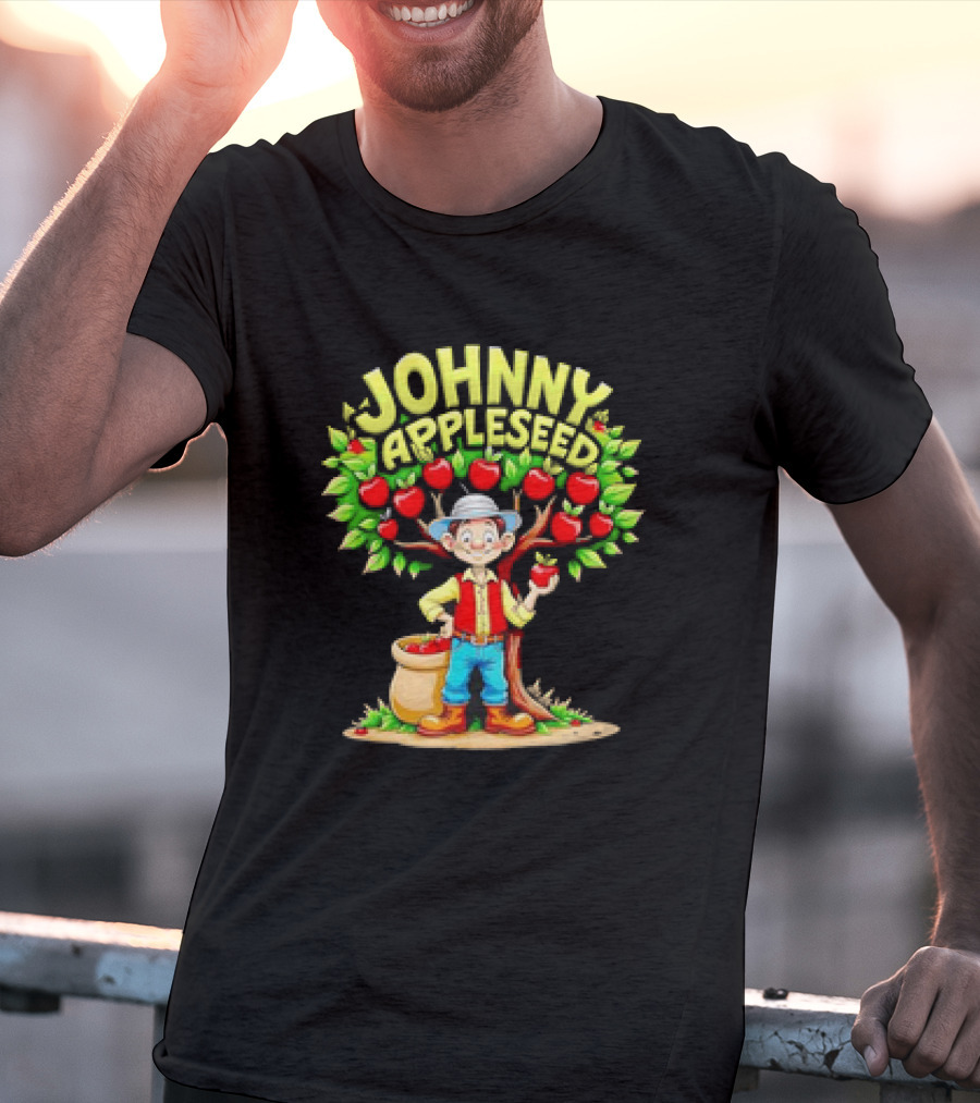 Johnny Appleseed Cartoon Under Apple Tree T-Shirt
