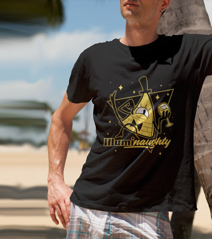 Illuminaughty Naughty Bill Cipher With Drink And Stars T-Shirt