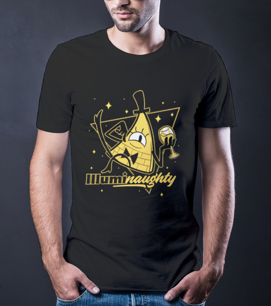 Illuminaughty Naughty Bill Cipher With Drink And Stars T-Shirt