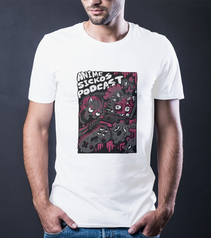 Anime Sickos Podcast Game Controllers Dripping Pink And Black Monster Faces T-Shirt