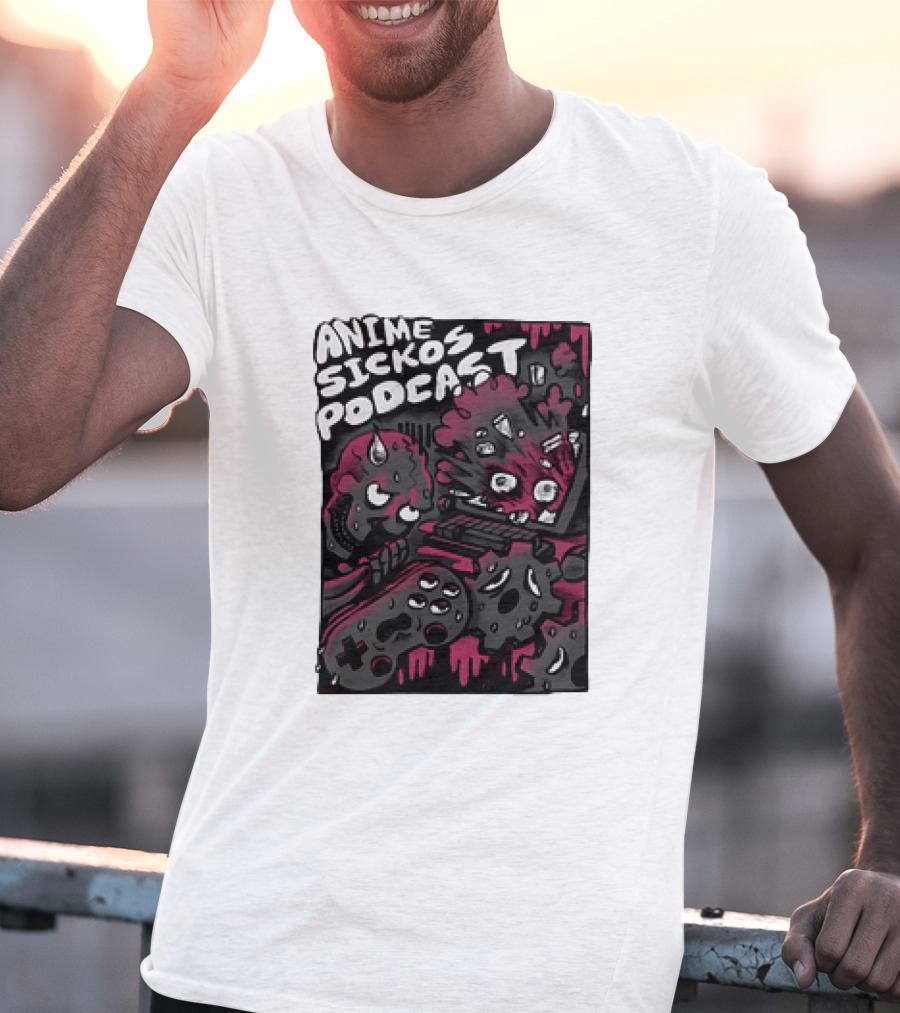 Anime Sickos Podcast Game Controllers Dripping Pink And Black Monster Faces T-Shirt