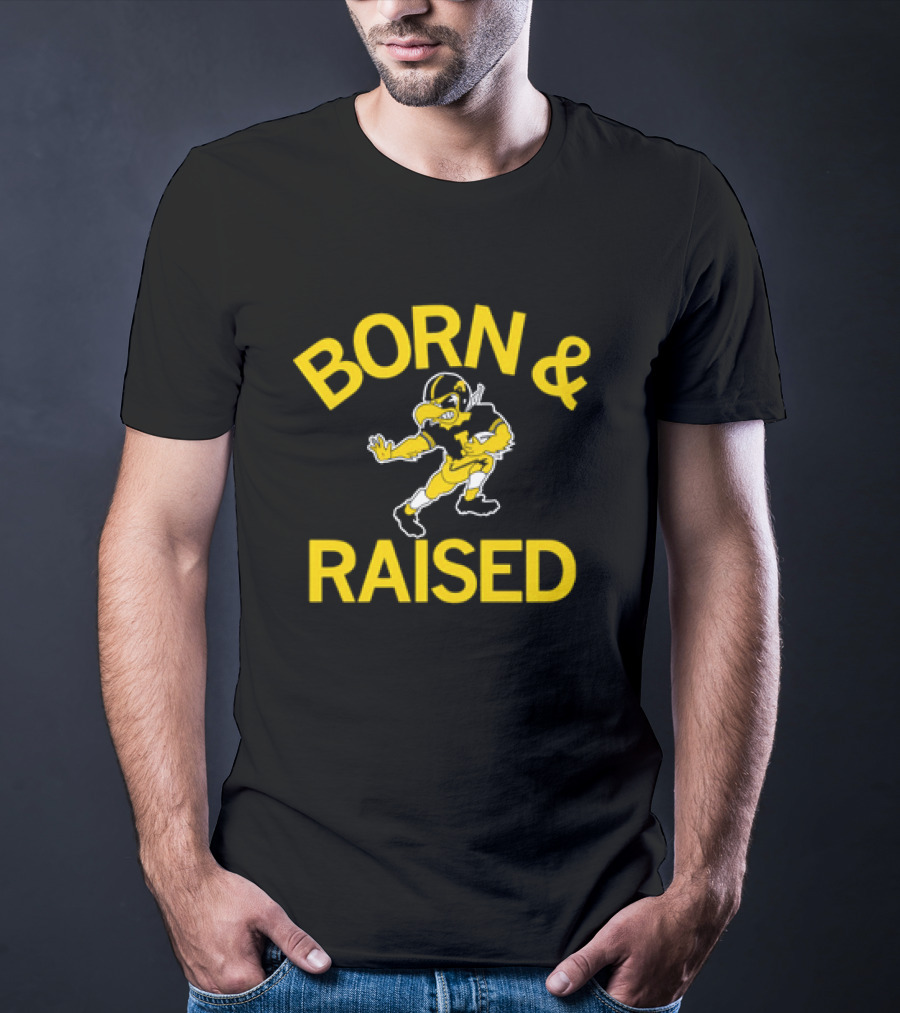 Iowa Hawkeyes Born And Raised Vintage Herky The Hawk T-Shirt