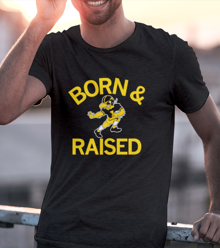 Iowa Hawkeyes Born And Raised Vintage Herky The Hawk T-Shirt