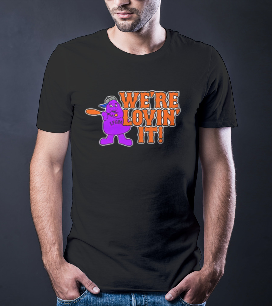 New York Mets LFGM Grimace We're Lovin' It T-Shirt