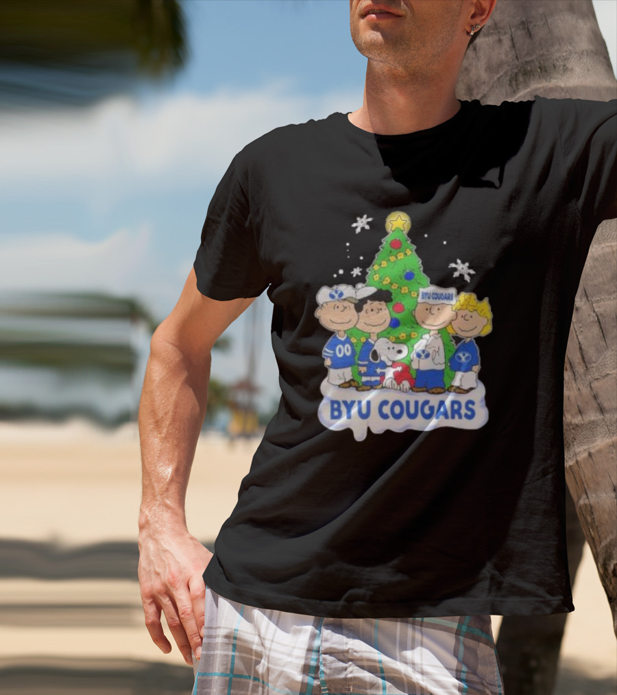 BYU Cougars Peanuts Characters Christmas Tree T-Shirt