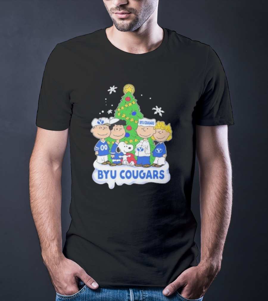 BYU Cougars Peanuts Characters Christmas Tree T-Shirt