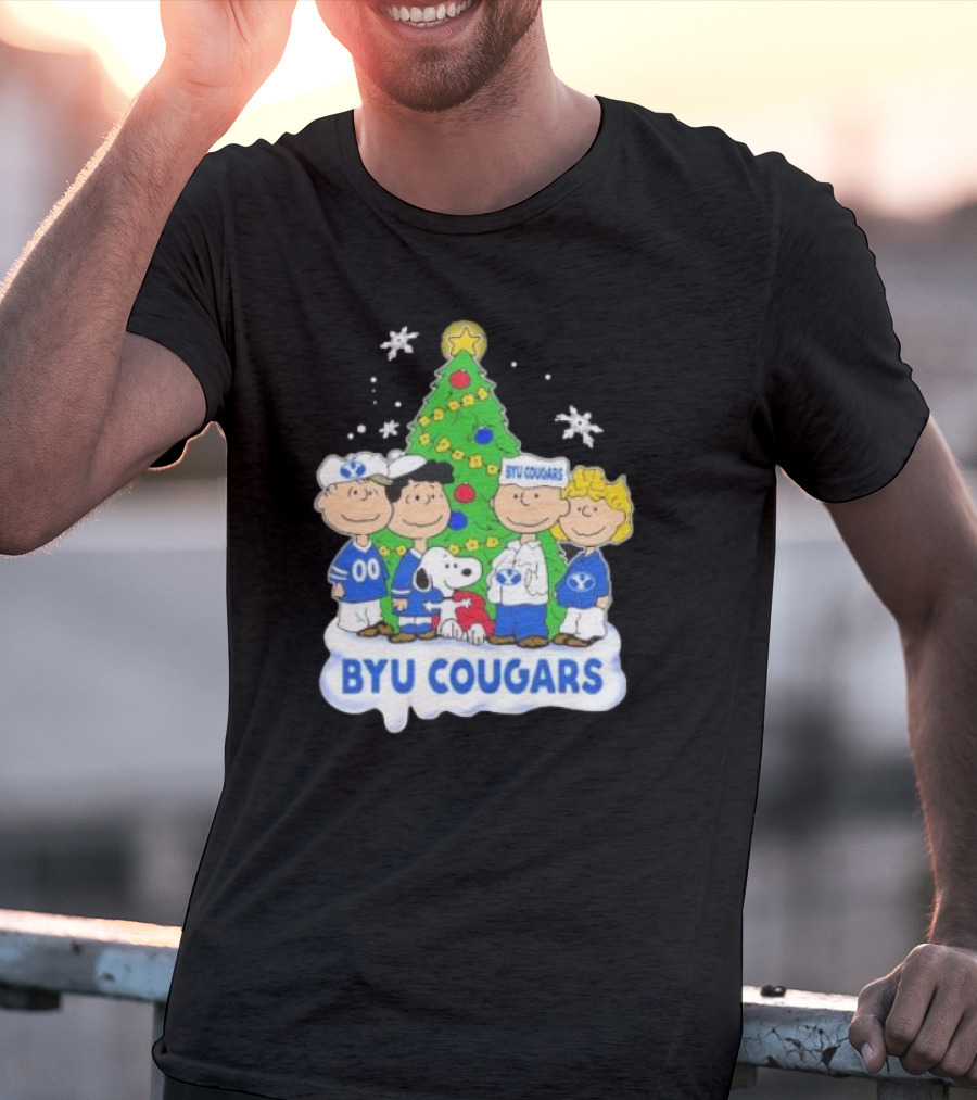 BYU Cougars Peanuts Characters Christmas Tree T-Shirt