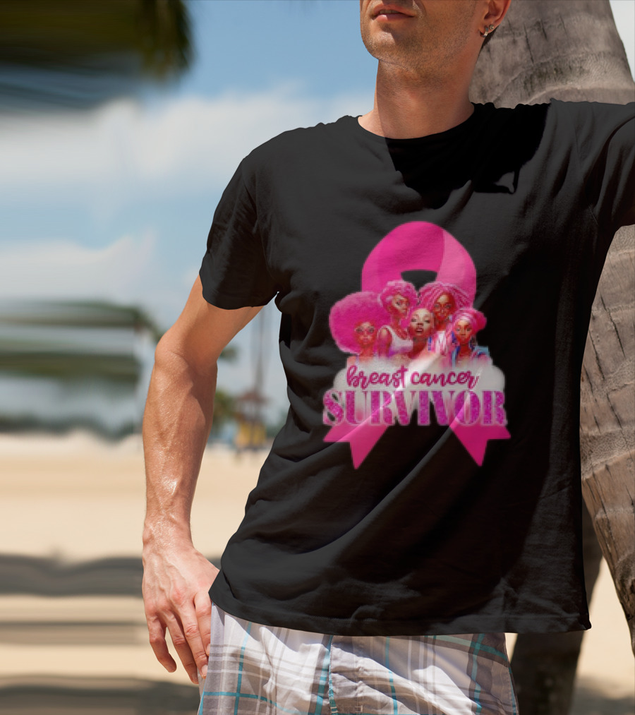 Breast Cancer Survivor Pink Ribbon Black Women Melanin Warrior T-Shirt