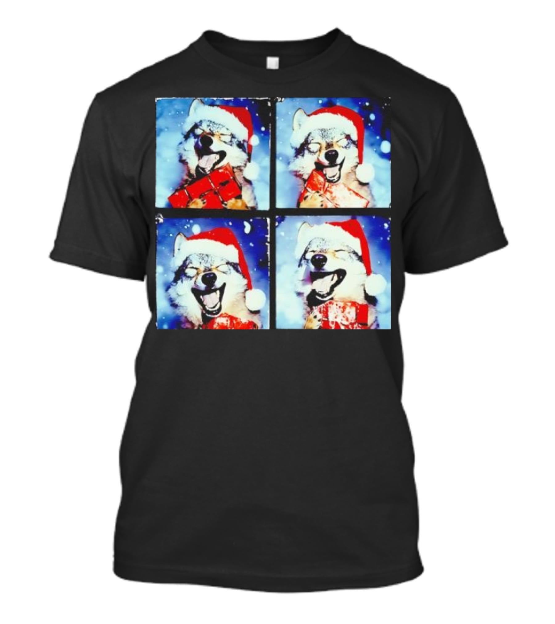 Festive Wolf Santa Hat Selfie Christmas T-Shirt