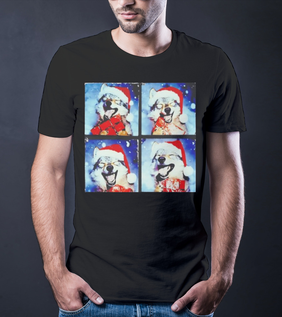 Festive Wolf Santa Hat Selfie Christmas T-Shirt