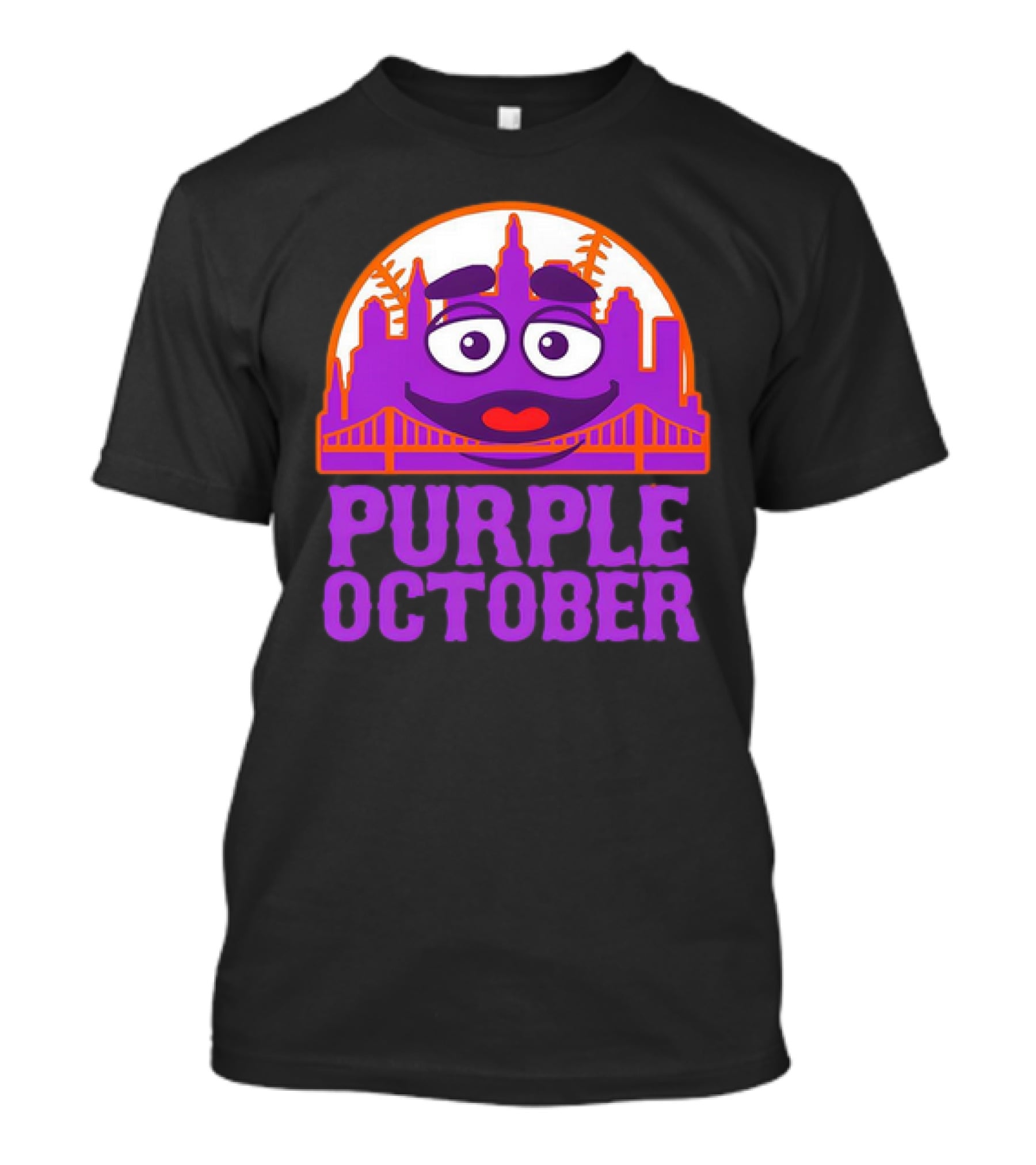 Grimace Purple October New York Mets MLB Skyline Baseball T-Shirt