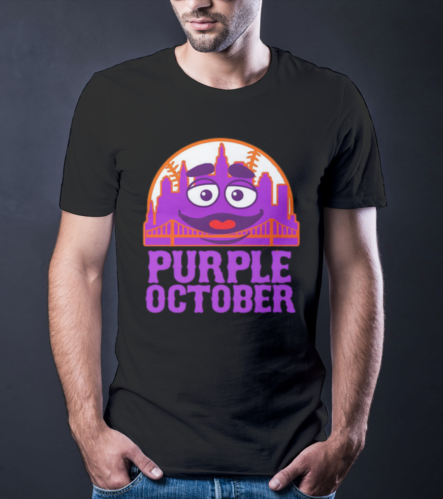 Grimace Purple October New York Mets MLB Skyline Baseball T-Shirt