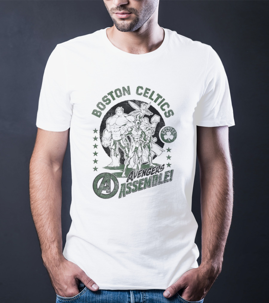 Boston Celtics Marvel Avengers Assemble Crossover Collaboration T-Shirt