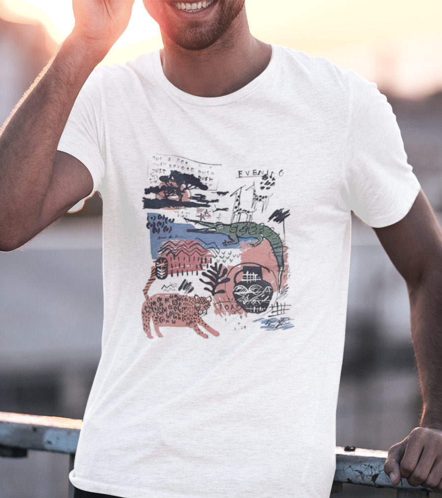 Evening Jungle Dusk Crocodile Leopard Scribble T-Shirt