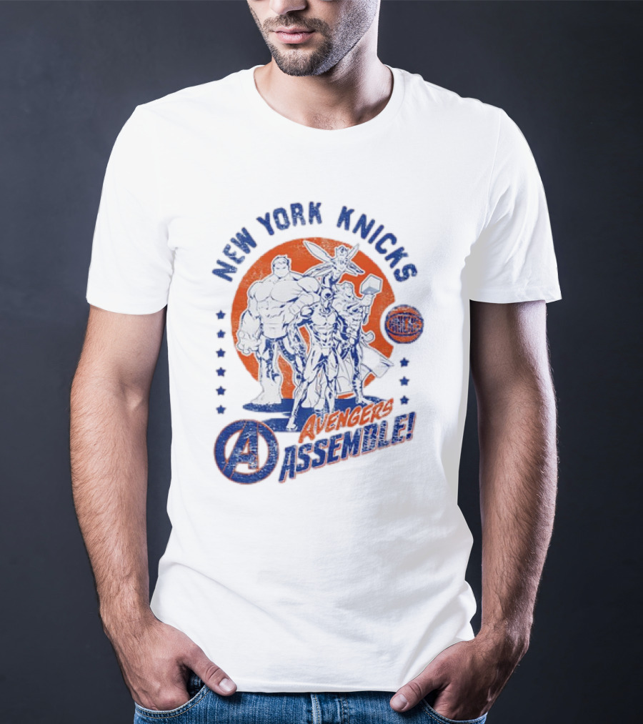 New York Knicks Avengers Assemble NBA Marvel Collaboration T-Shirt