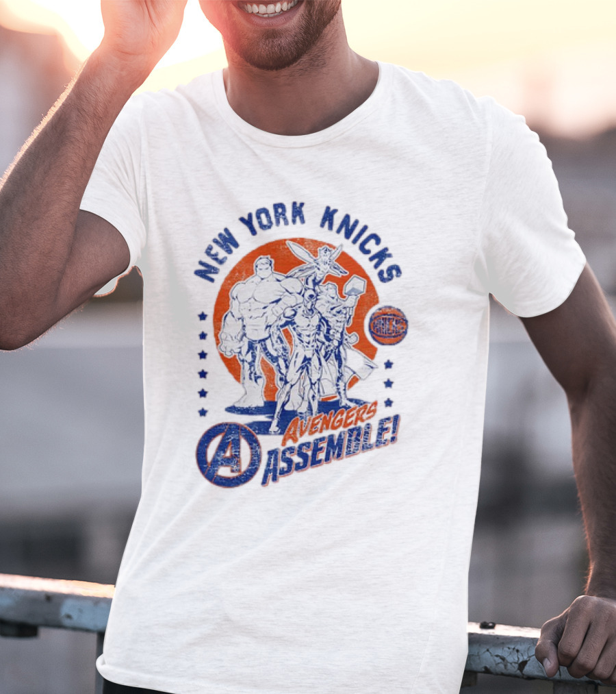 New York Knicks Avengers Assemble NBA Marvel Collaboration T-Shirt