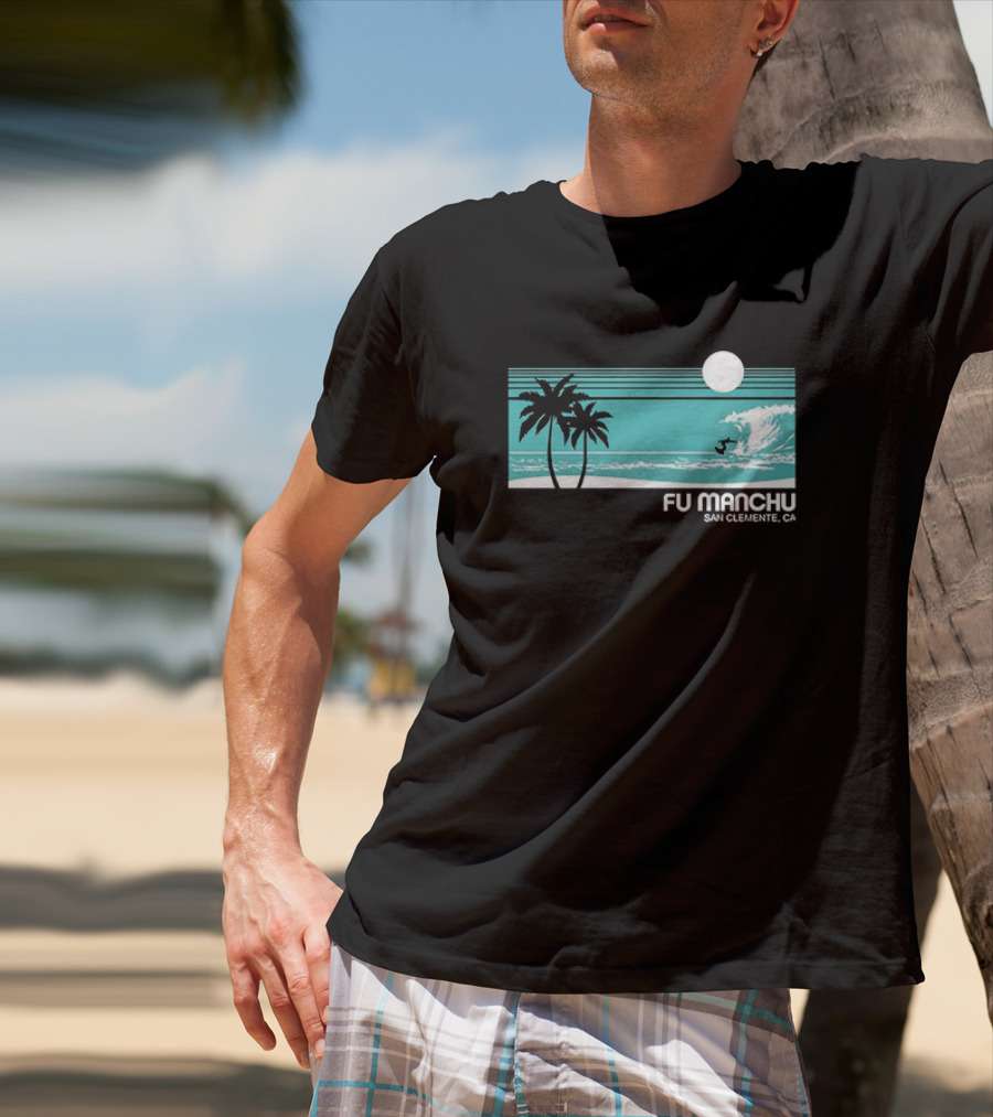 FU Manchu San Clemente CA Surfing Palm Trees Moon Wave T-Shirt