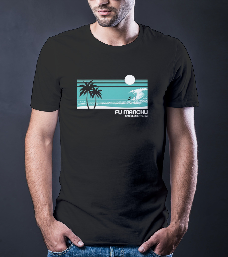 FU Manchu San Clemente CA Surfing Palm Trees Moon Wave T-Shirt