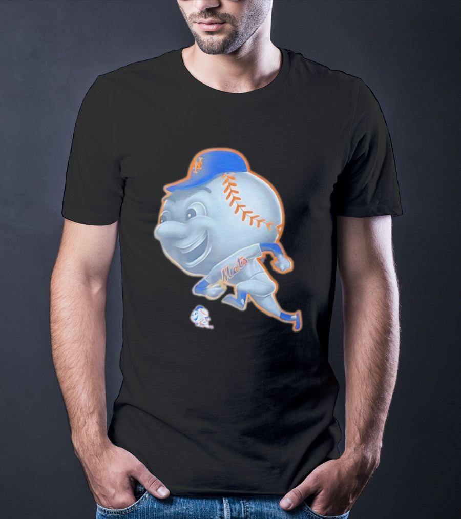 New York Mets Mr. Met Mascot In Baseball Cap And Uniform T-Shirt
