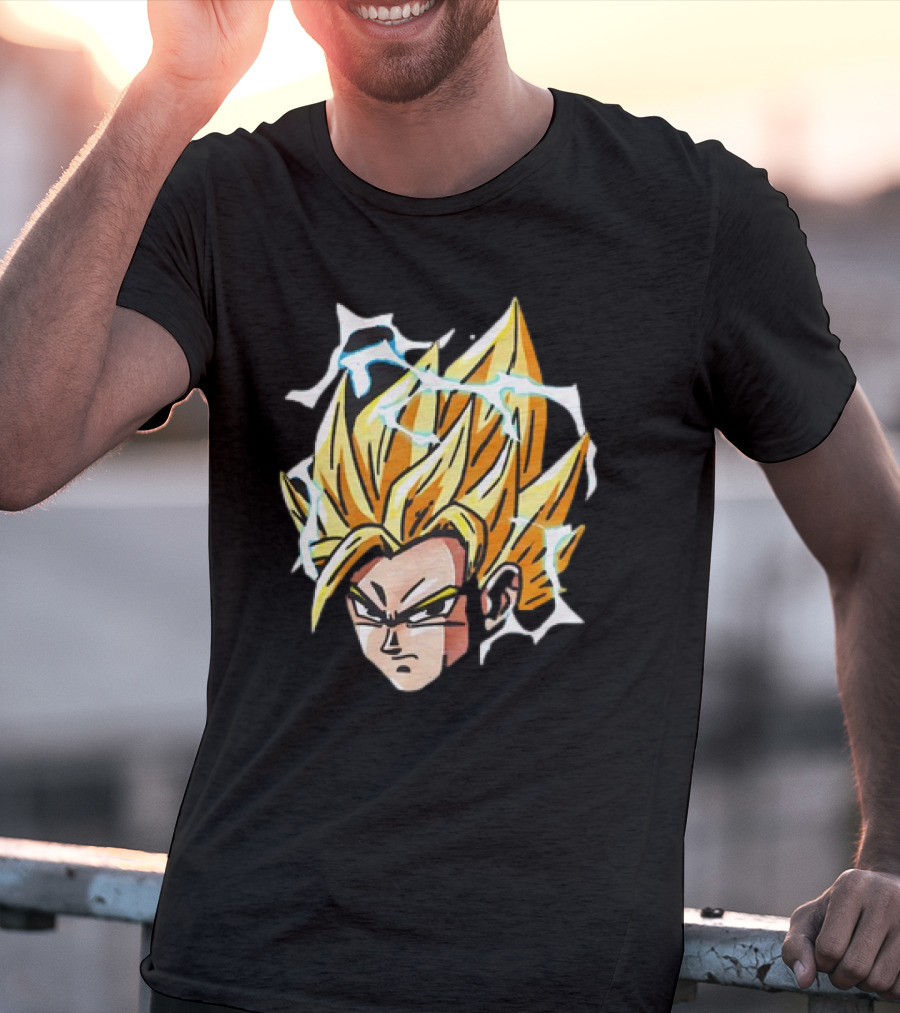 Son Goku Super Saiyan Dragon Ball Z Lightning Aura Face T-Shirt