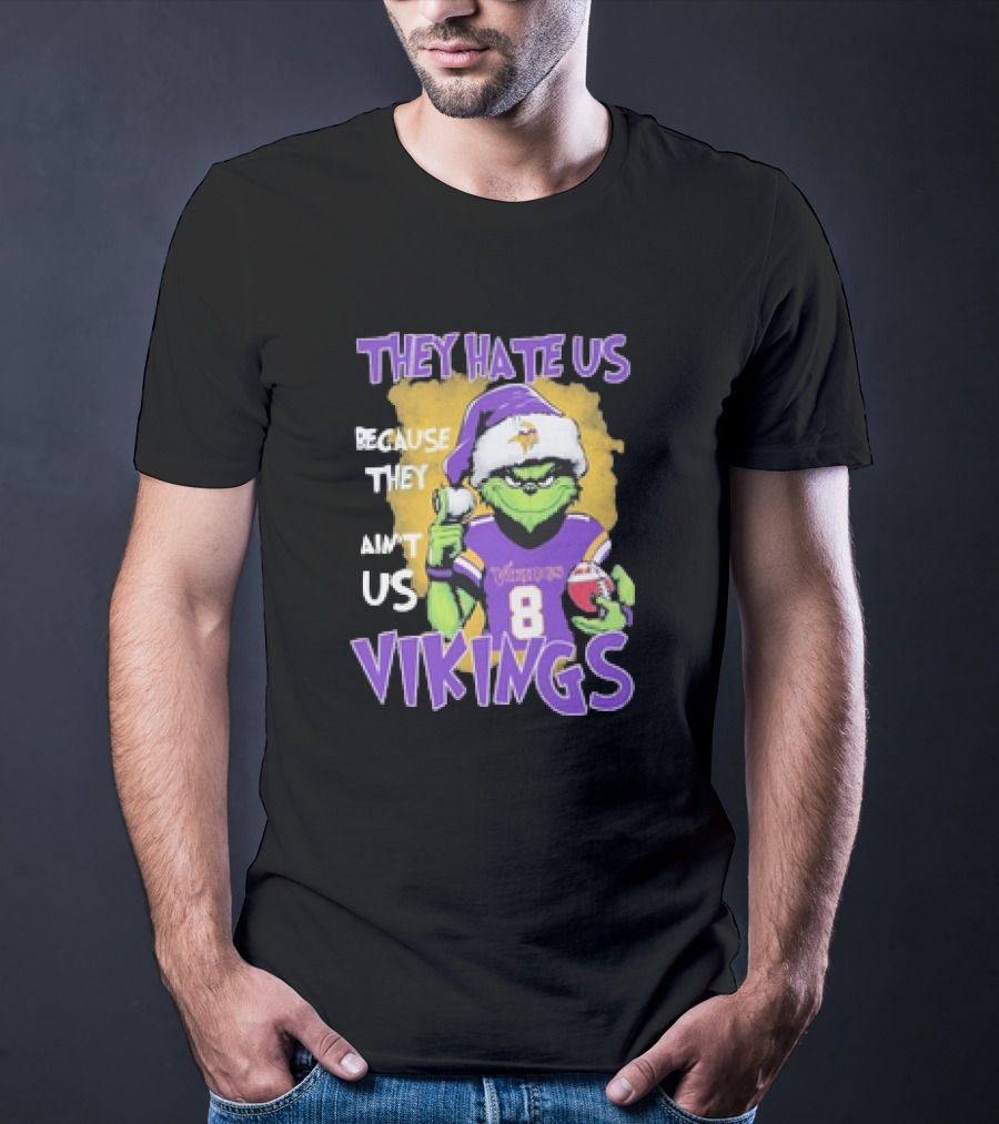 They Hate Us Because They Ain’t Us Grinch Vikings Christmas Purple Santa Football T-Shirt