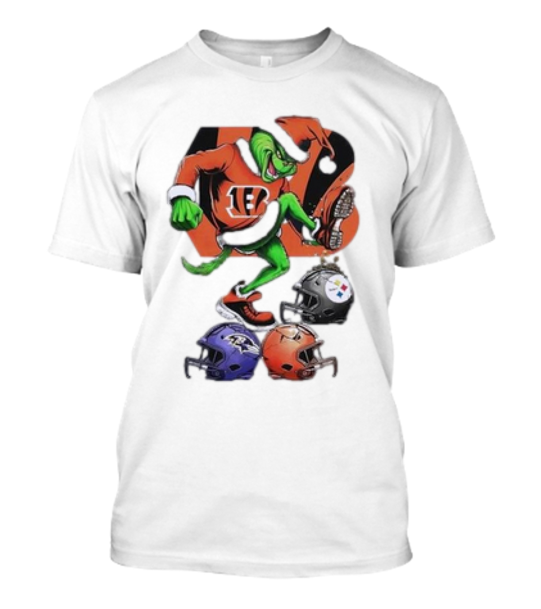 Christmas Grinch Cincinnati Bengals Stomp Ravens Browns Steelers NFL Helmets T-Shirt