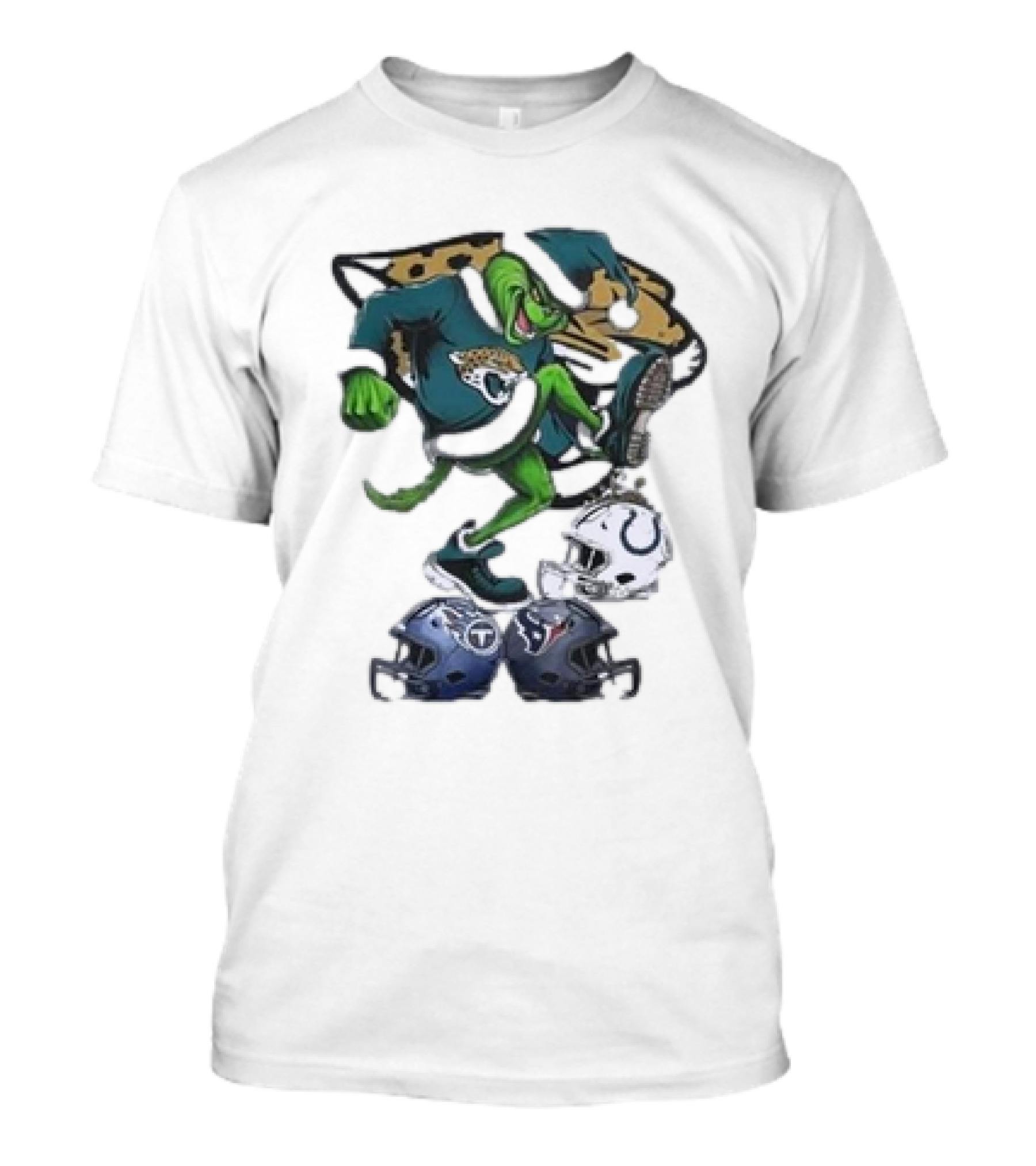 Christmas Grinch Jacksonville Jaguars Stomping NFL Colts Titans Texans Helmets T-Shirt