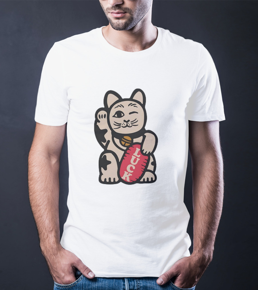 Maneki Lucky Cat Winking With Luck Sign T-Shirt