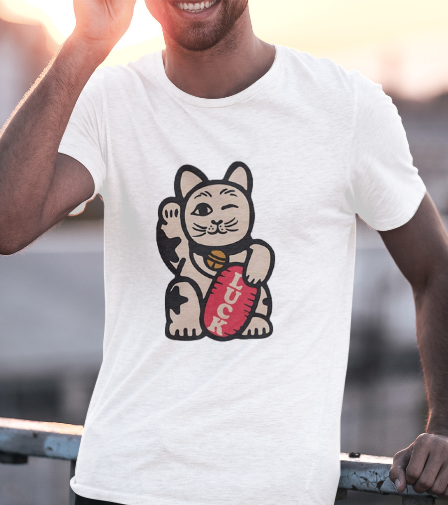 Maneki Lucky Cat Winking With Luck Sign T-Shirt