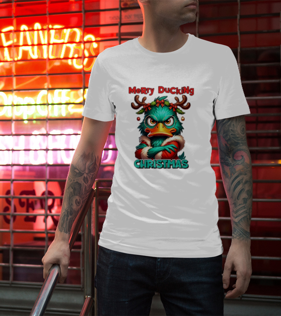Merry Ducking Grumpy Duck Christmas T-Shirt