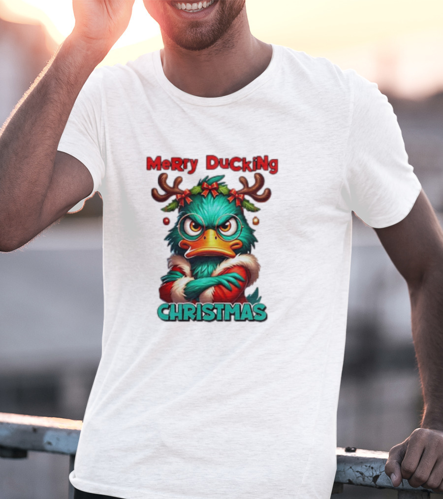 Merry Ducking Grumpy Duck Christmas T-Shirt